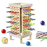 Montessori Game Wooden Board Game, 42 Colorful Wooden Sticks Dice Game Math Learning Toys for 3 4 5 6 Year Olds, Fine Motor Skill Toy for 3+ Year Olds Girls Boys,Family Game Travel Toys Gifts for Kids