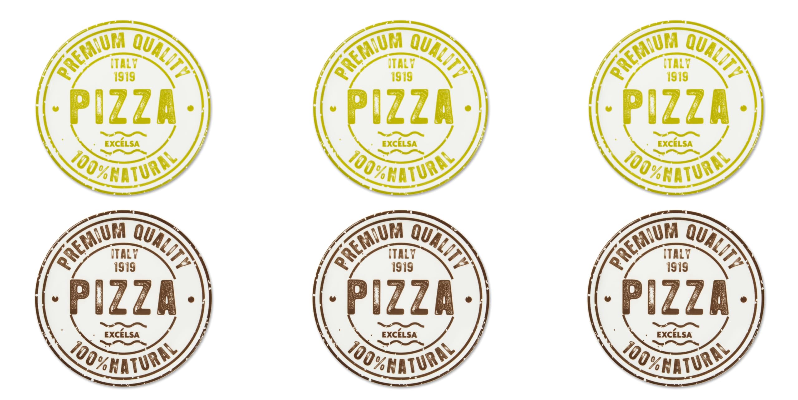 Excelsa Premium Quality Lot de 6 assiettes à pizza, diamètre 31 cm, porcelaine, multi-décors