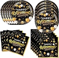 Vista 1 de Frerand 40 suministros para fiestas de jubilación incluyen 20 platos, 20 servilletas para la decoración de fiesta de cumpleaños de jubilación