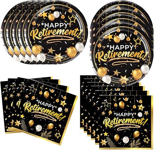 Frerand 40 suministros para fiestas de jubilación incluyen 20 platos, 20 servilletas para la decoración de fiesta de cumpleaños de jubilación