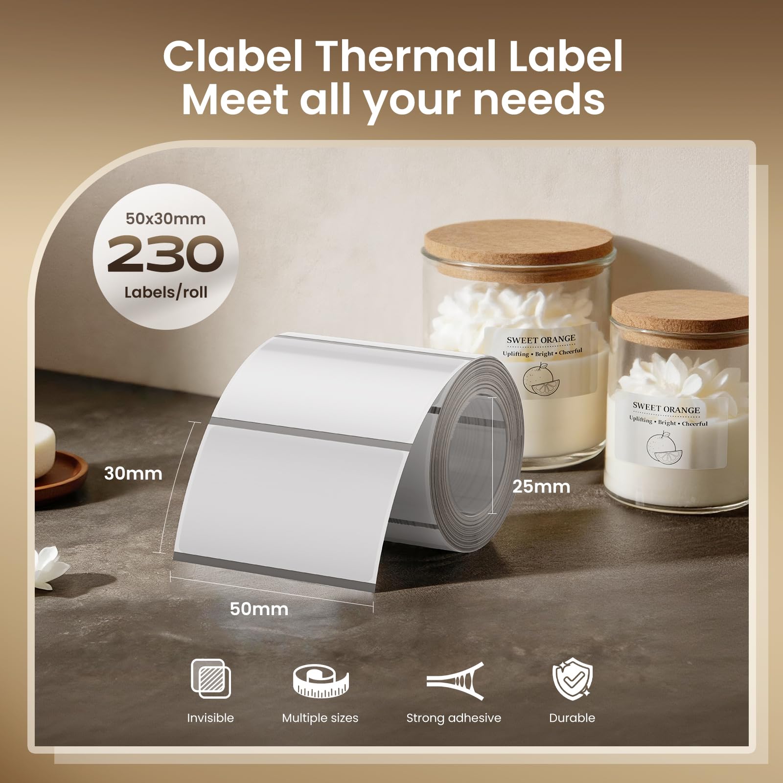 CLABEL 221B Etichettatrice con 4 Rotoli di Carta Termica, Stampante per Etichette Bluetooth Set 4-in-1 con 3 Rotoli Trasparenti e 1 Rotolo Bianco, Impermeabile per Cucina Spezie Confezioni Commerciali