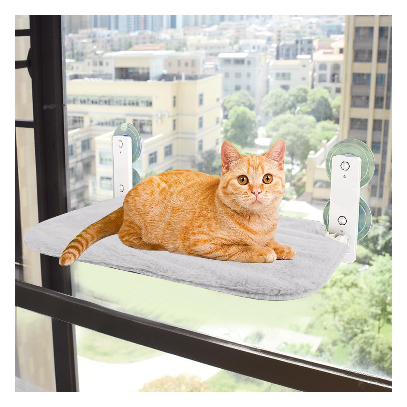 Cat Hammock Window Perch for Indoor,Cat Window Hammock Bed with Strong Suction Cups,Kitty Lounger,Easy to Assemble(Grey)