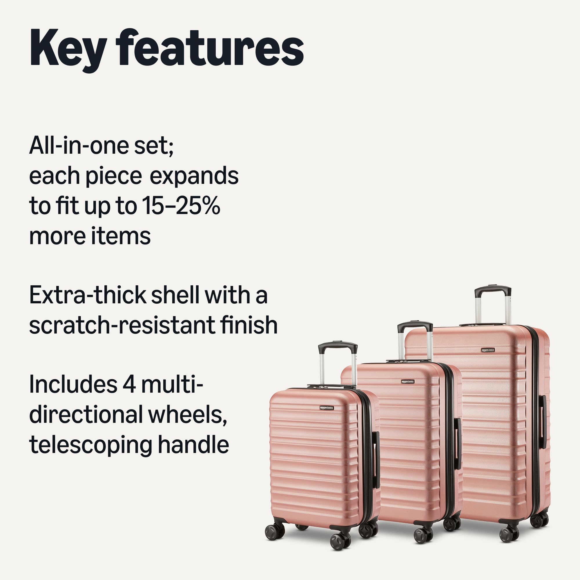 Amazon Basics 3-Piece Hardshell Suitcases Set (21", 26", 30"), Expandable For Up to 25% More Space, With Scratch-Resistant Finish view 2
