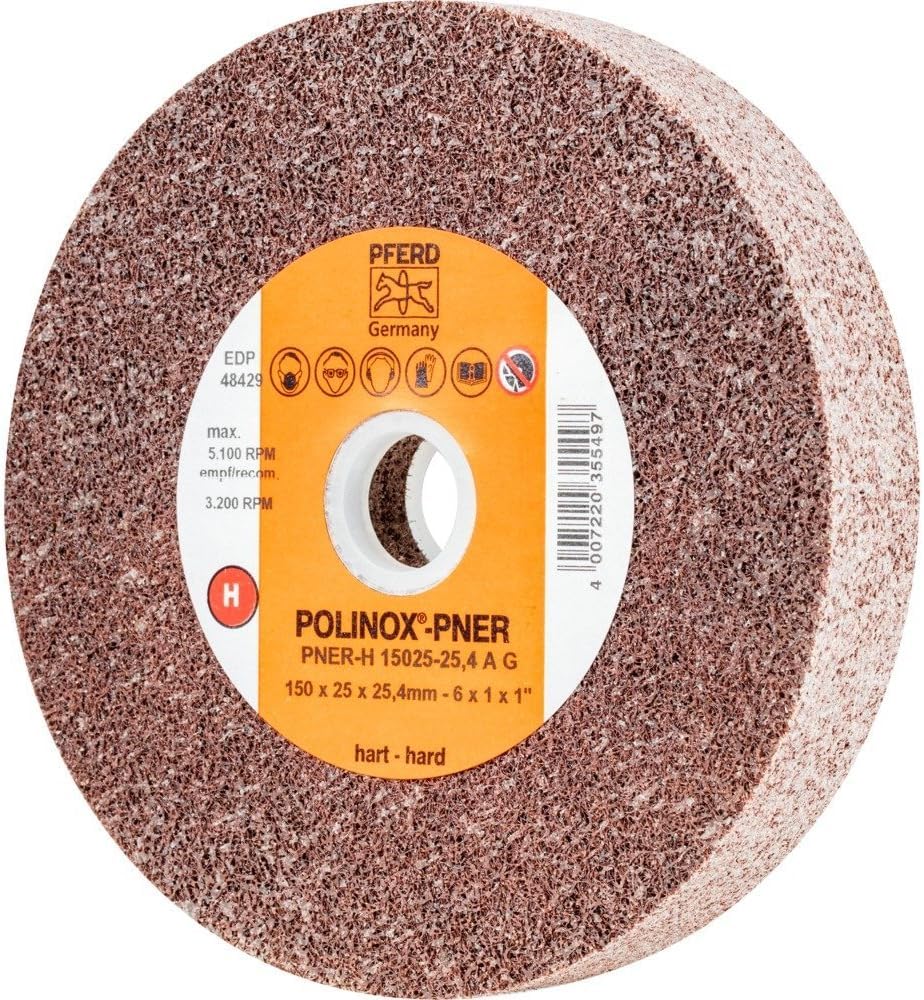 PFERD TOOLS POLINOX-Kompaktschleifrad PNER | 150 x 25 mm, Bohrungs-ø 25,4 mm, Ausführung hart, Korund A, grob | 44691061 – zum Oberflächenfinish