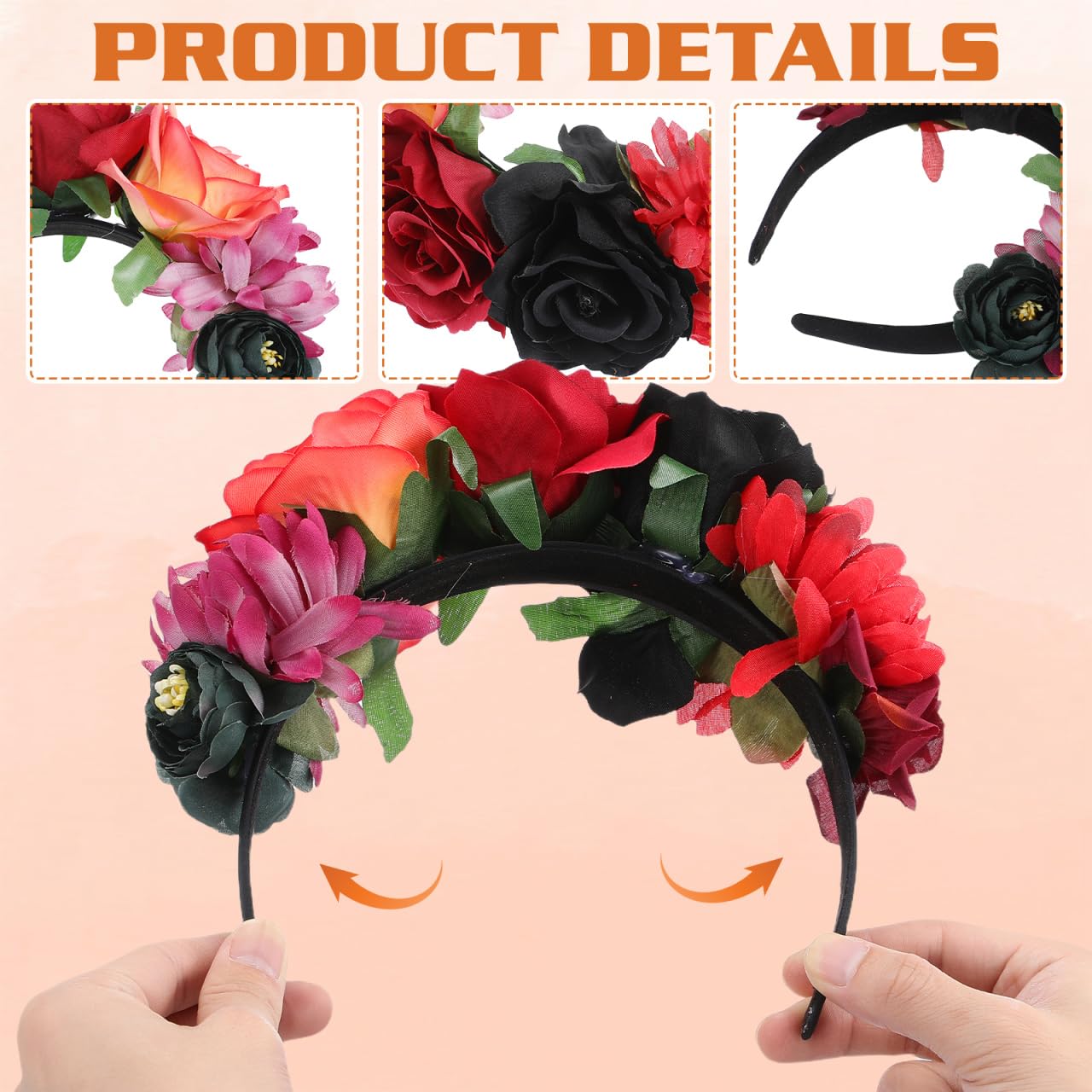 Healvian Accessori Per Capelli Gotici Corona Di Fiori Di Halloween Acconciatura Fasce Di Capelli Fiori Di Rose Per Costume Di Halloween