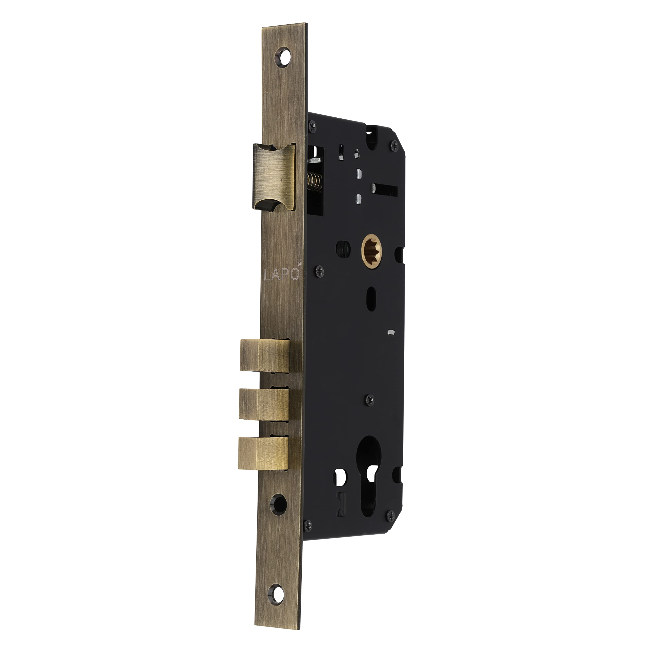 LAPO Heavy Duty Brass Lock Body Set for Wooden Door, Mortise Lock Body, Lock Body 50 mm x 85 mm Three Bullet (Antique Finish)-Pack of 1 pcs-image-20