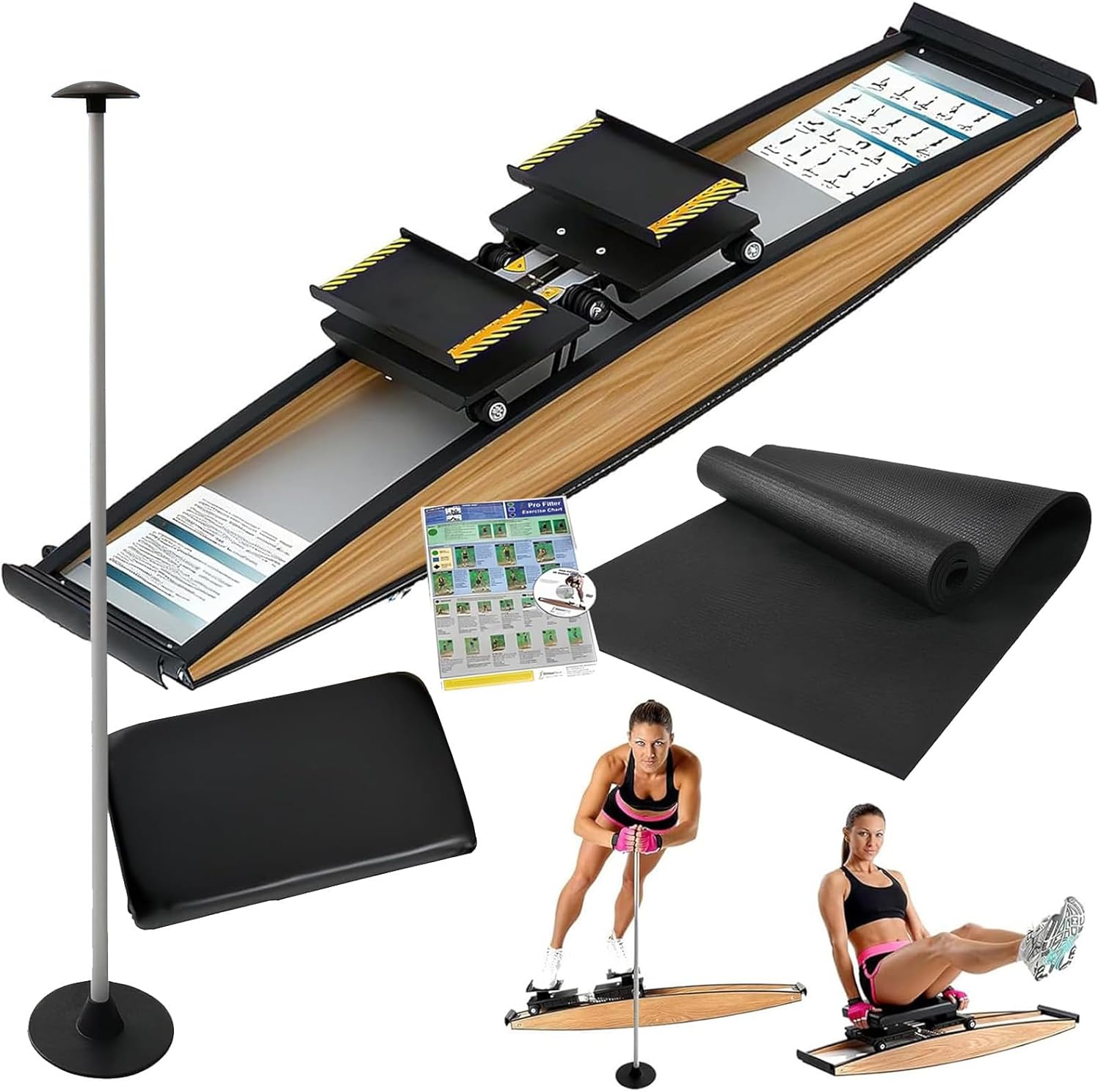 Indoor Ski Simulator Balance Board - 3D Ski Machine for Leg Exercise, 150kg Load Capacity, Includes Walking Stick & Floor Mat for Home Fitness