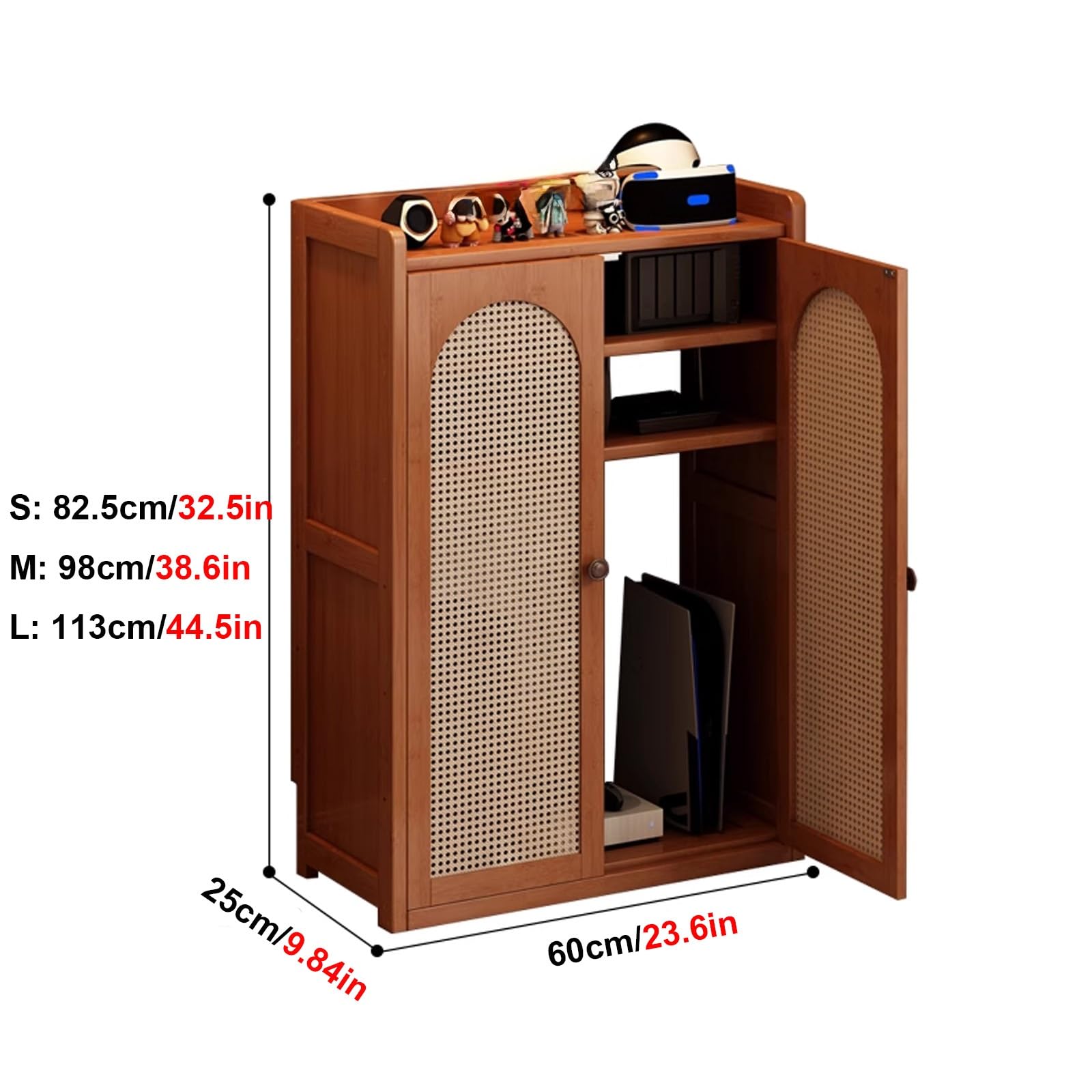Mobiletto portaoggetti in rattan WiFi, in bambù, con ripiani regolabili, ideale per l'organizzazione di casa e ufficio, facile accesso a router e dispositivi