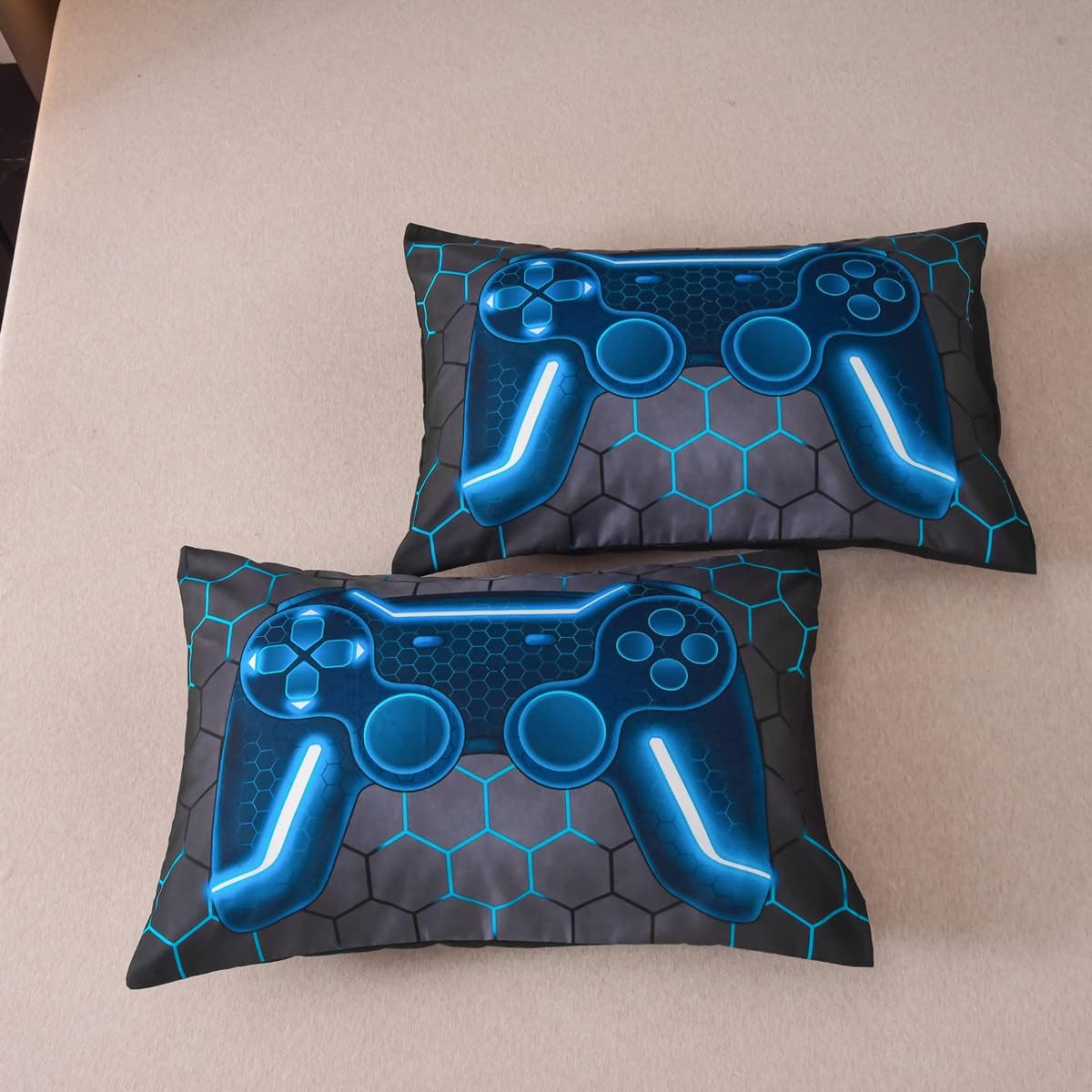 NTBED Game Console Fitted Sheet Set for Boys Girls Kids 3D Gaming Geometric Lightweight Gamer Microfiber Mattress Cover Sets(Blue,Twin) - Image 8