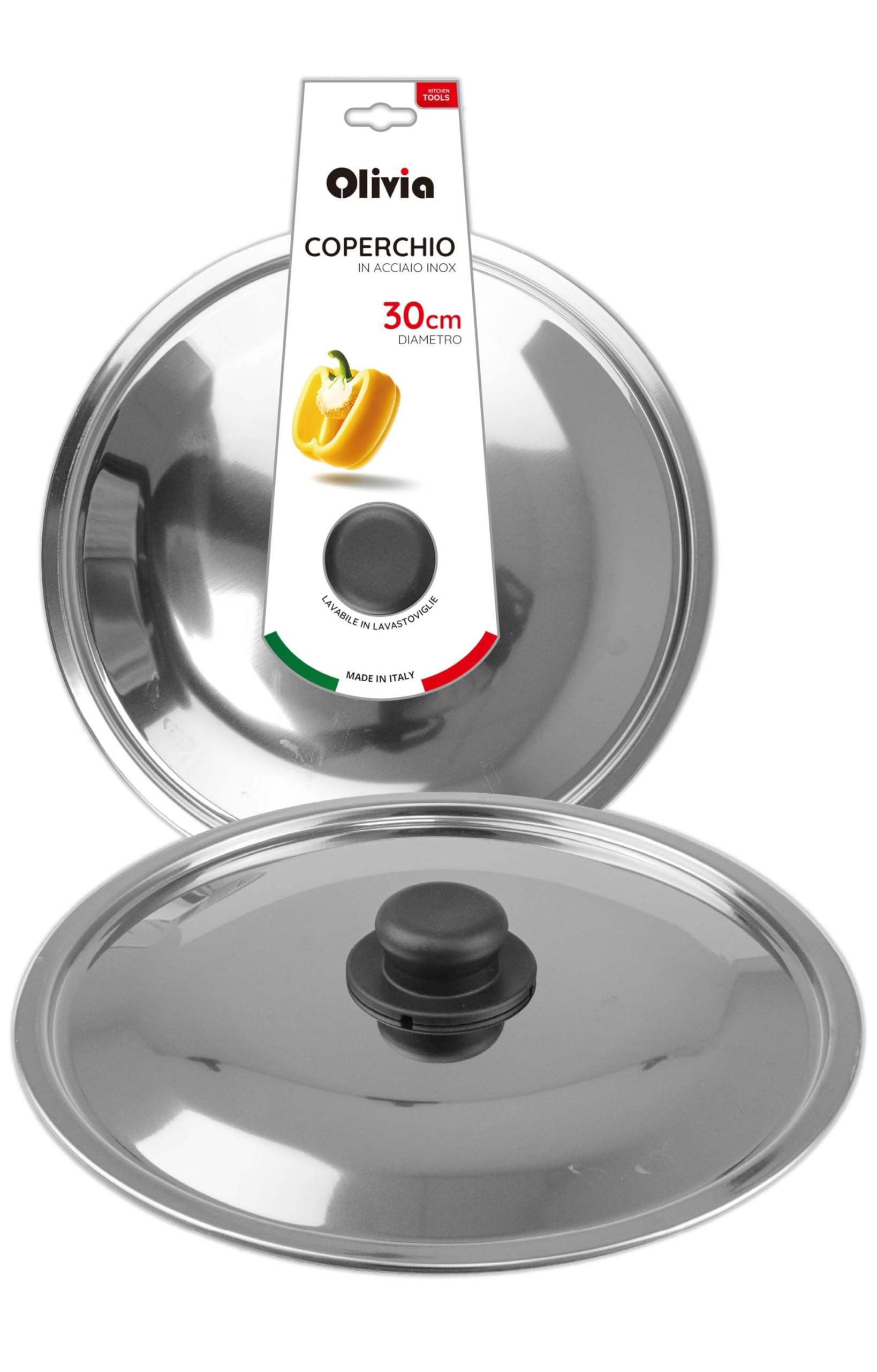 IPEA Coperchio per Padella o Pentola in Acciaio Inox - 18/20 / 22/24 / 26/28 / 30 cm - Coperchio Rotondo Universale con Pomello per Padelle da Cucina - Lavabile Lavastoviglie