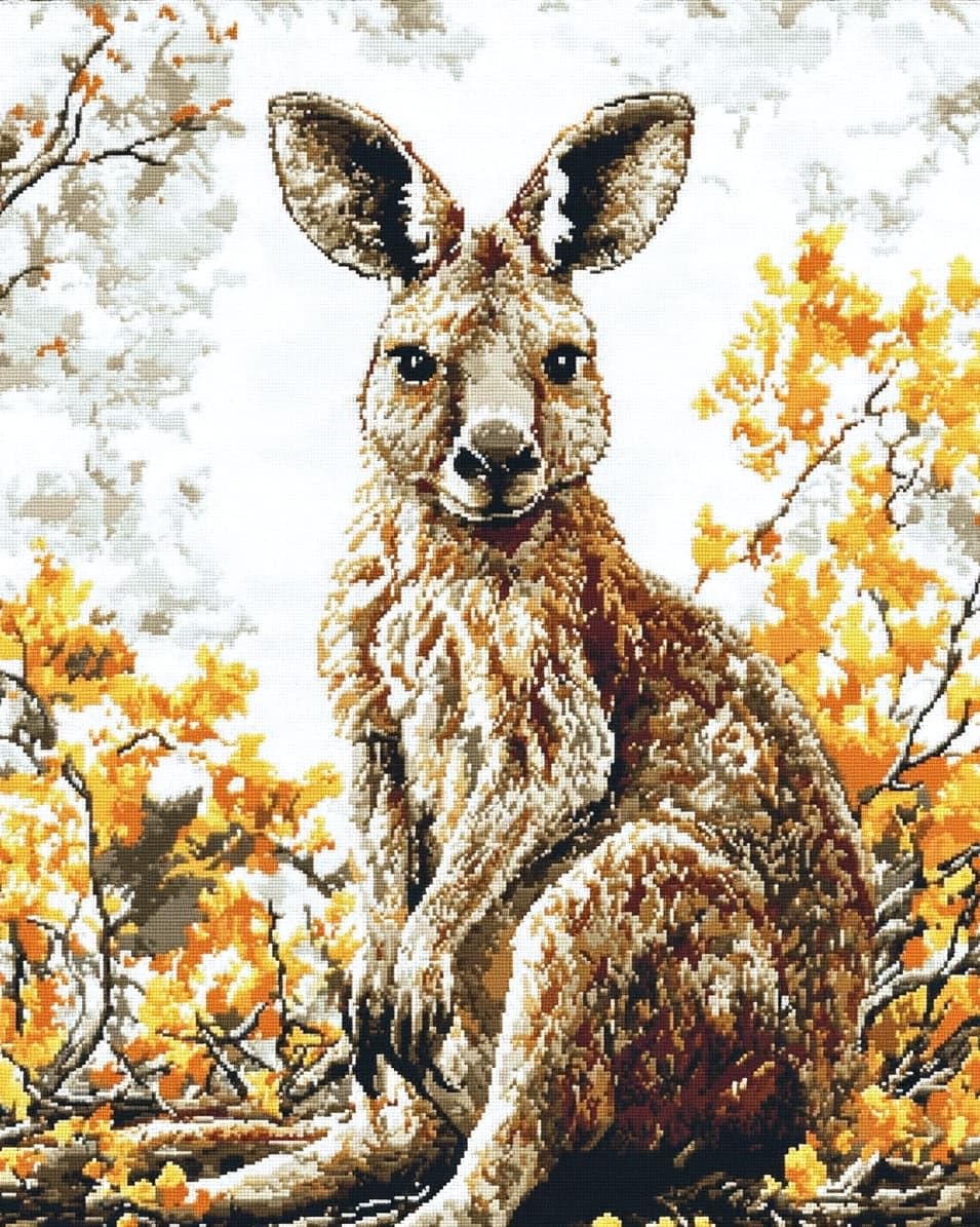 WallustrioaW DIY 11CT Stamped Cross Stitch Kits for Beginners,Kangaroo Animals,Easy Embroidery Counted Cross Stitch Art Craft for Wall Decoration,40x50cm