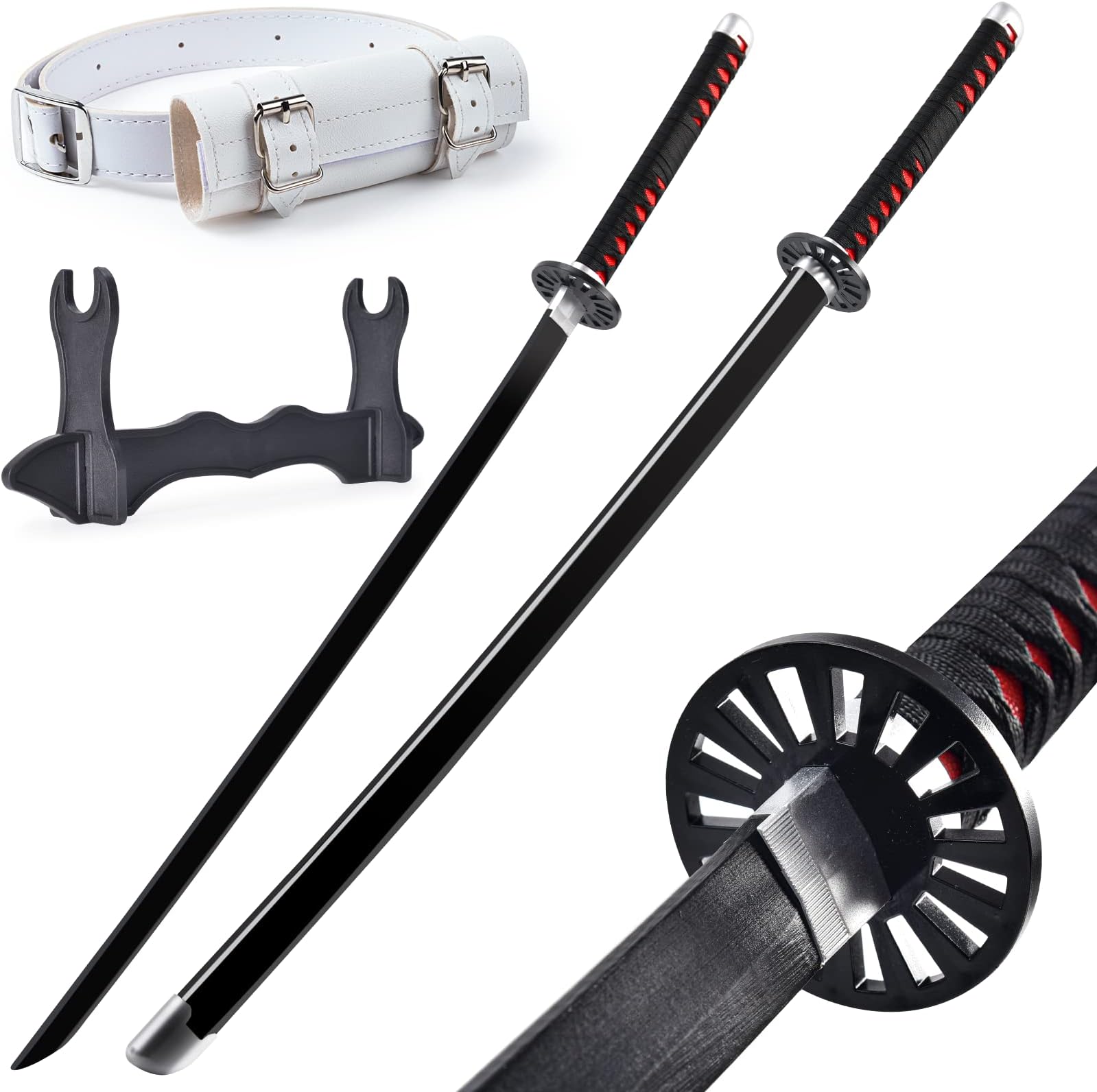 Demon Slayer Sword 41inch,with Display Stand and Belt, Rengoku Sword/Tanjiro Sword/Zenitsu Sword/Anime Original Texture,for Demon Slayer Cosplay and Collection,Various Styles Available