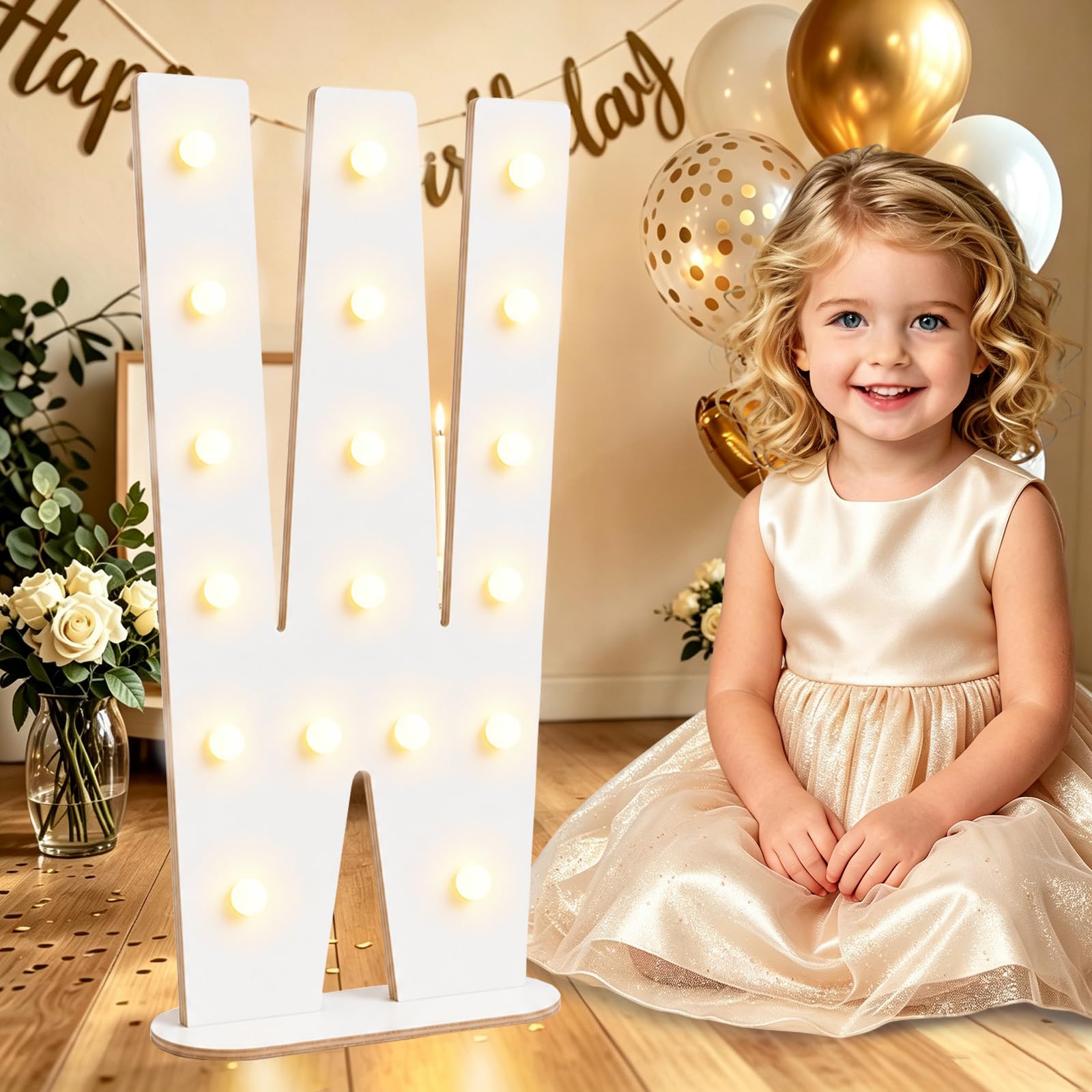 Large 44CM White Wooden Light Up Letters W for Birthday Party Decorations