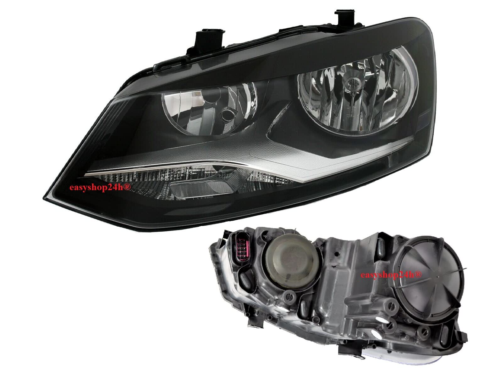 Set 2 Faro Fanale Proiettore Anteriore Destro e Sinistro Per Polo 6R da 2009 a 2013 H7 H7 Con Regolazione Elettrica Gruppo Ottico Luce Fanalino