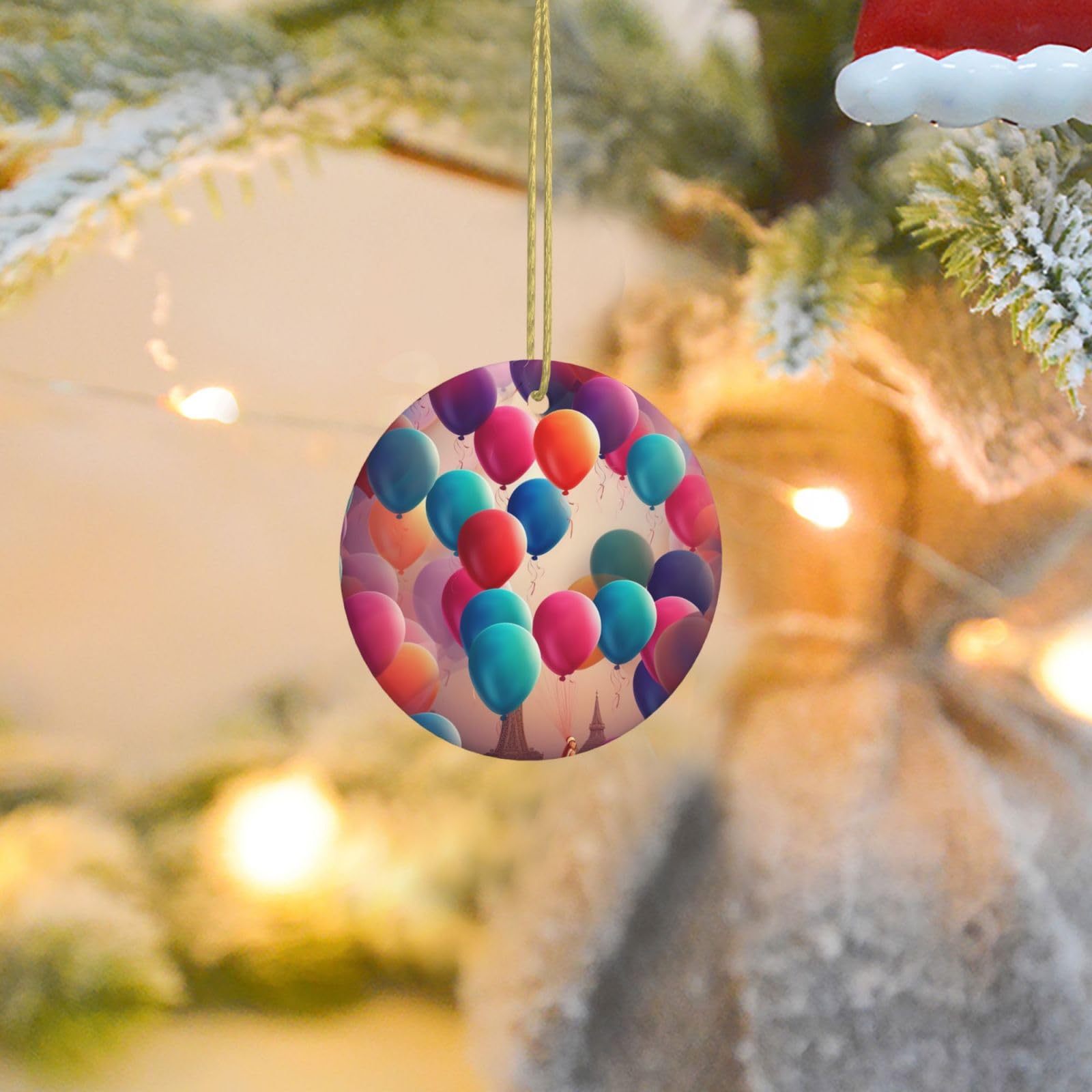 Christmas Ornaments for Christmas Tree Decoration Ceramic Hanging Balloon Ornament with Gold Ribbon Crafts Round Pendant for Keepsake Gifts Glass Xmas Decor Party Supplies