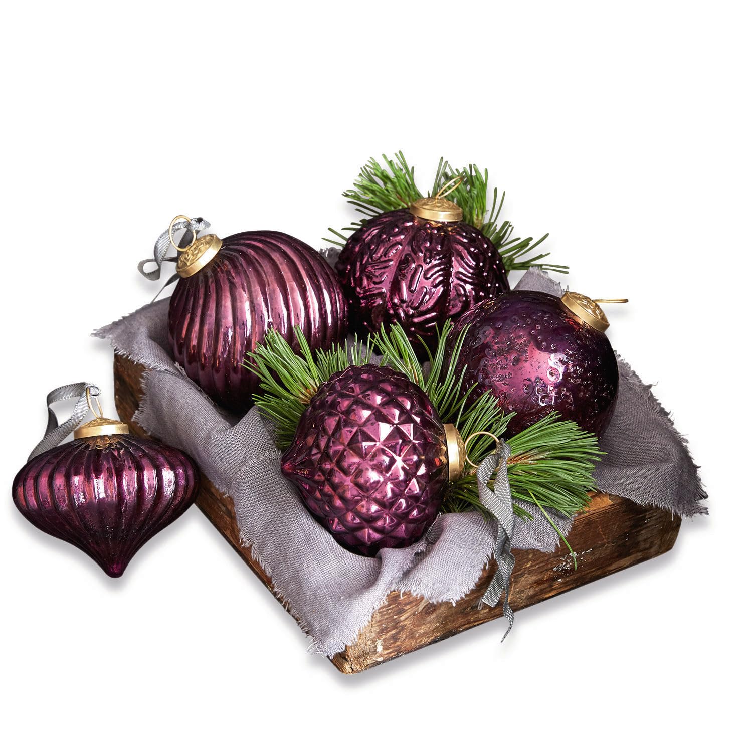 Loberon Weihnachtsschmuck 5er Set Sambre, antiklila