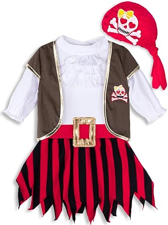 COSLAND 5pc Baby and Toddler Girls Pirate Costume, Cotton, Halloween Outfit, 3 Months-4T
