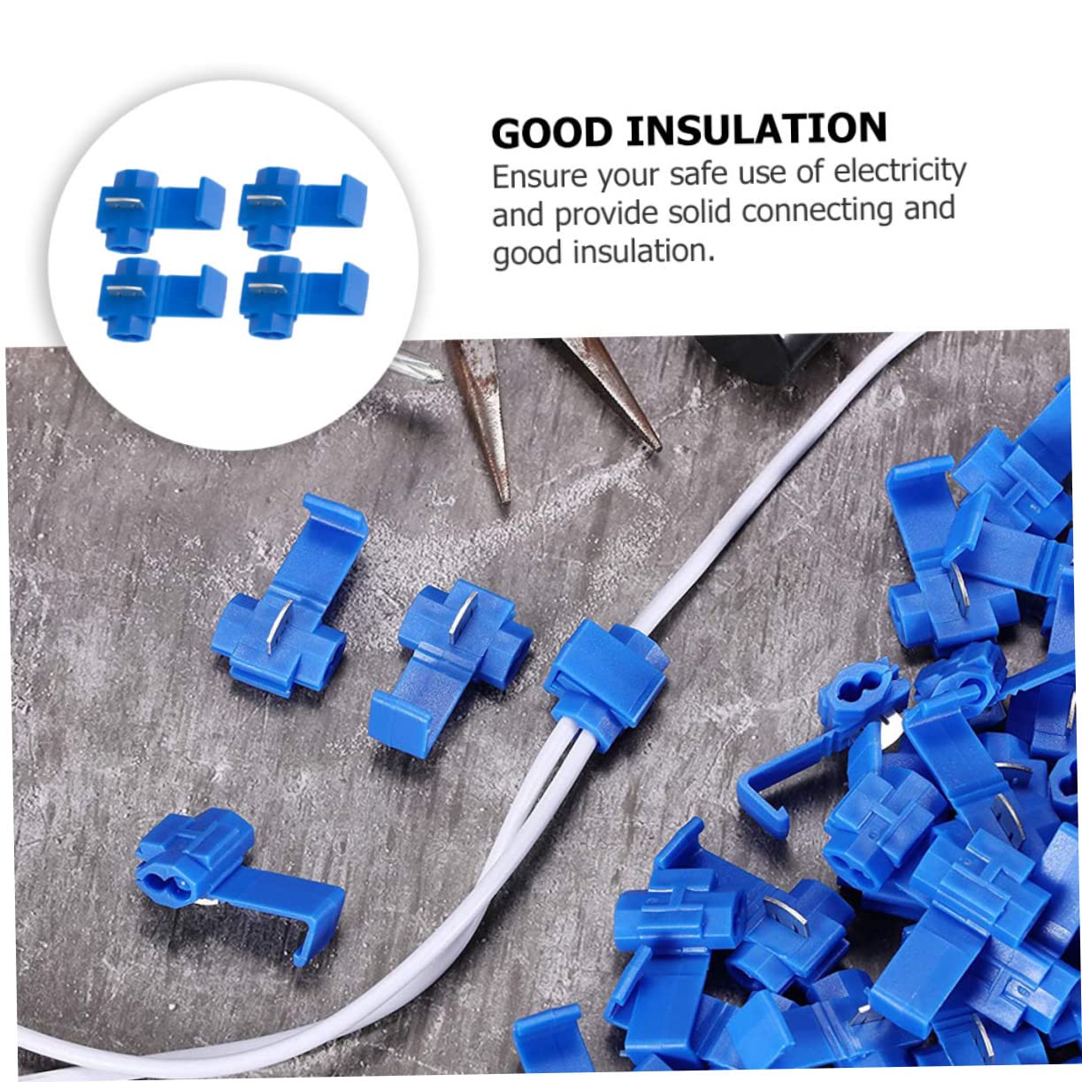 Sub Cable Clamp Connectors 100-Pack Blue Quick Connect Wire Terminals |  No-Strip Electrical Connectors For Easy Crimping \u0026 Secure Connections Blue  Electrical Terminals, image size:1223x1223