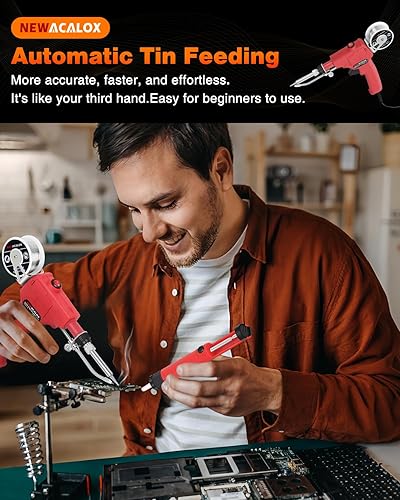 Miniatura 10 de NEWACALOX - Kit de soldador, pistola de soldadura manual automática de soldadura, herramienta de soldadura, bomba de desoldadura, pinzas para placa