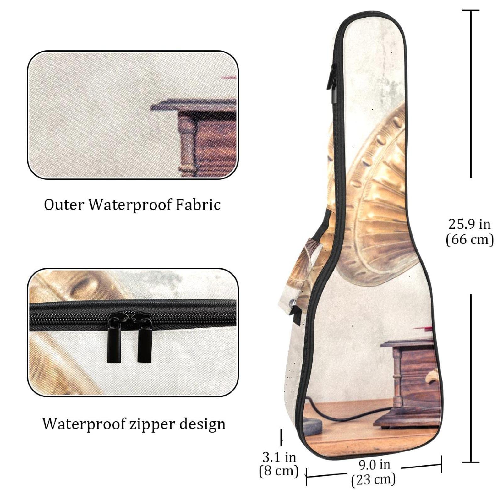 Housse pour ukulélé soprano avec motif vieux phonographe - Housse pour ukulélé ténor - Housse pour ukulélé avec sangles réglables - Sac rembourré étanche