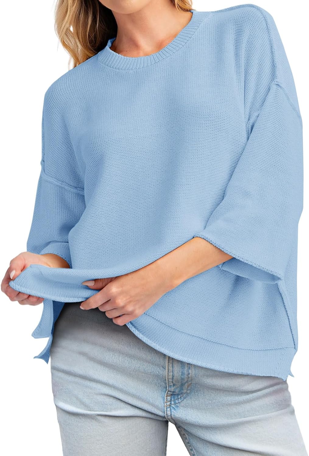 Cicy Bell Womens Oversized Sweaters 3/4 Sleeve Summer Casual Knitted Tops Crewneck Lightweight Loose Pullover Blouses - Image 2