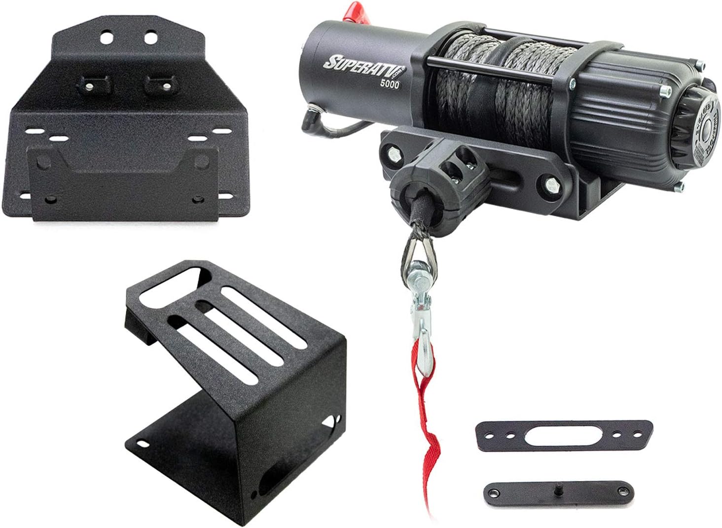 SuperATV Black Ops 4500 LB Winch with Winch Mounting Plate for 2018-2021 Polaris RZR XP Turbo S | 2019-2021 RZR XP 4 Turbo S | For Use with No Bumper | No Drilling Required