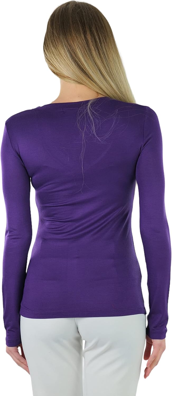 ToBeInStyle Women’s Classic Timeless Layering V-Neck Long Sleeve Top - Purple - Small - Image 2