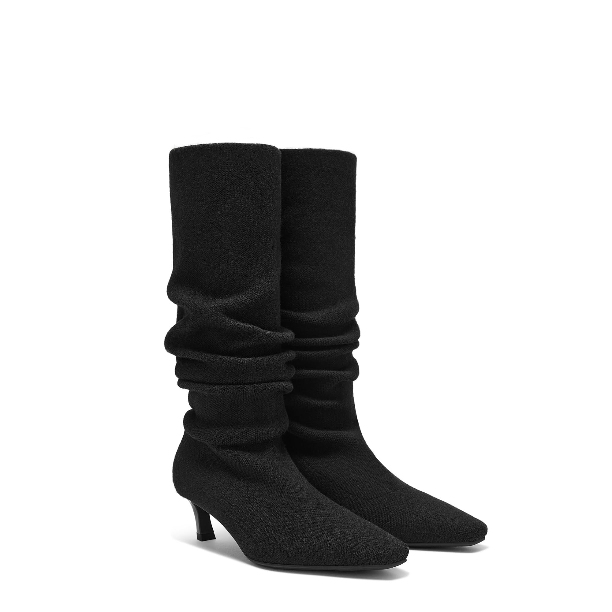 VIVAIA Rumi Womens Wool Knee High Boots Mini Square Toe Kitten Heel Tall Boots Fashion Foldable Shaft Comfortable