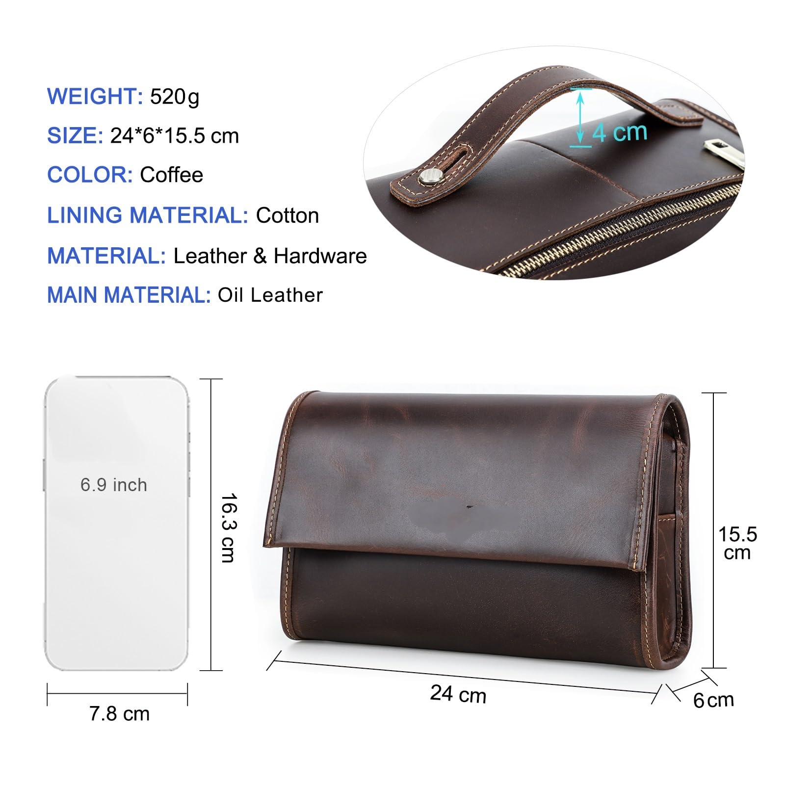 Pochette in pelle di vacchetta for uomo Portafoglio in pelle con design con blocco password Borsa lunga Borsa da viaggio di grande capacità