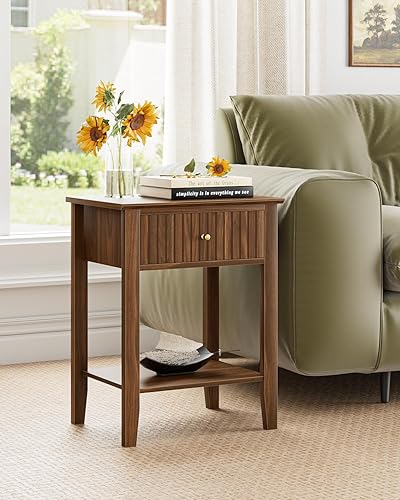 Miniatura 5 de Mesita de noche acanalada, mesita de noche de granja con 1 cajones, mesa auxiliar moderna de mediados de siglo, mesa auxiliar de noche para