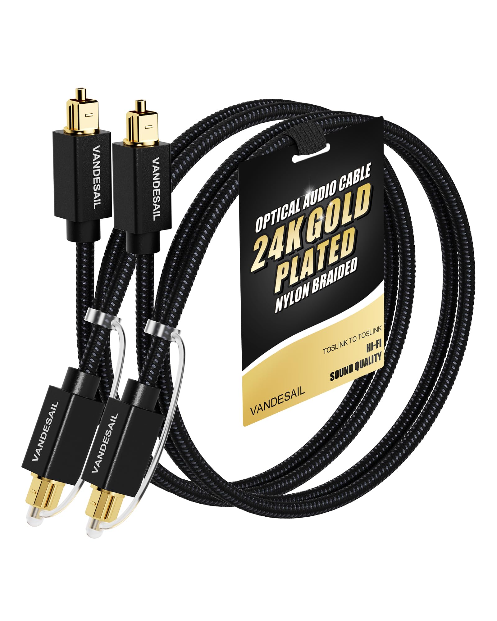 TOSLINK - Cable de audio óptico digital de 0,6 m, cable de fibra óptica trenzada de nailon para barra de sonido, cable chapado en oro, cables ópticos compatibles con TV, Xbox, PS4