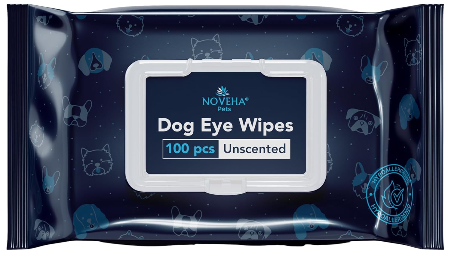 NOVEHA 100PCs Dog Eye Wipes - Tear Stain Remover for Dogs - Formulated with Chamomile and Aloe to