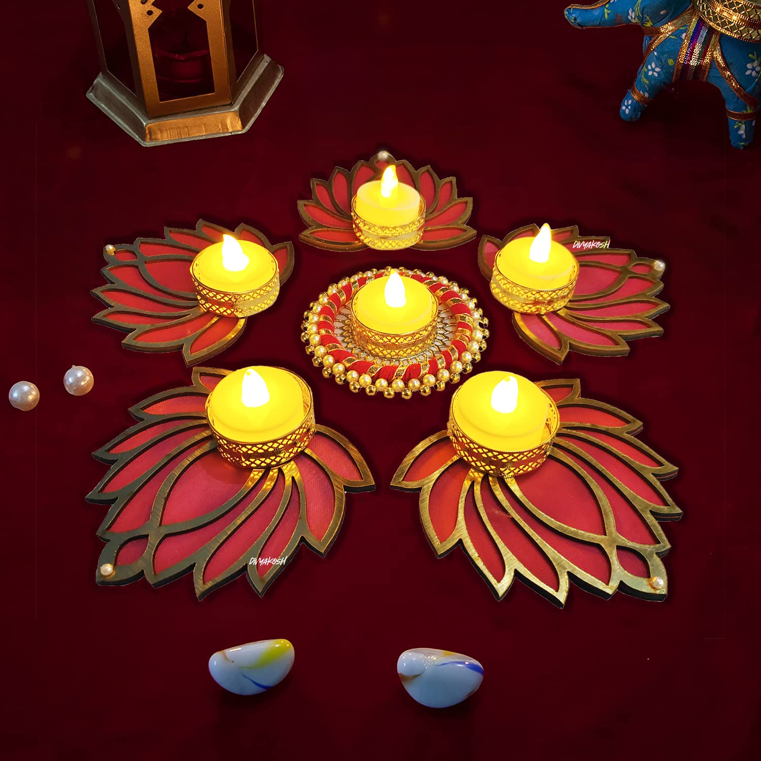 Divyakosh Rangoli Tealight for Diwali, Event Decoration, Home Decoration, Wedding and Religious Festival (Lotus décor- 6 Pc) — image 1