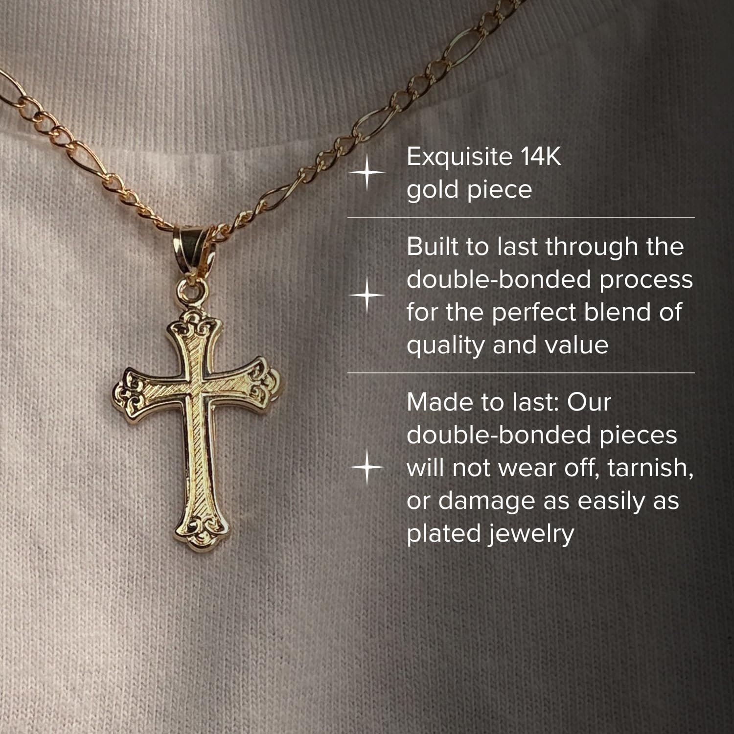 Cross+Crown Premium 14K Ornate Yellow Gold Cross Pendant, Durable Double-Bonded 14K Pendant for Necklace, Women & Mens Gold Cross for Chain, Handcrafted Religious Jewelry in the USA with a Premium Jewelry Box - Image 3