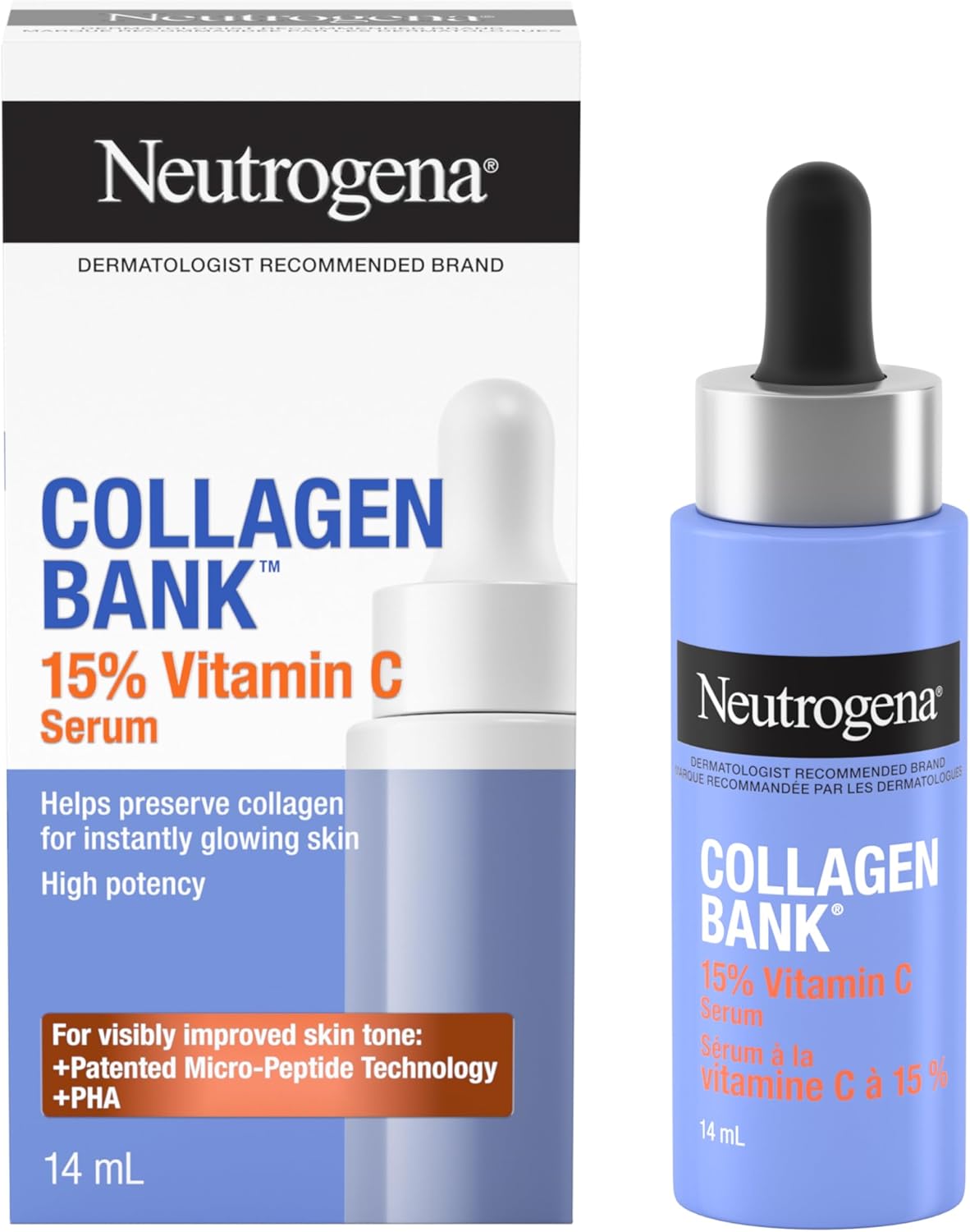 Neutrogena Collagen Bank Vitamin C Face Serum, Potent Vitamin C Serum Helps Preserve Collagen for Glowing, Plumper Looking Skin, Uneven Skin Tone Treatment, Fragrance Free, 14 mL Neutrogena Collagen Bank Vitamin C Face Serum, Potent Vitamin C Serum Helps Preserve Collagen for Glowing, Plumper Looking Skin, Uneven Skin Tone Treatment, Fragrance Free, 14 mL