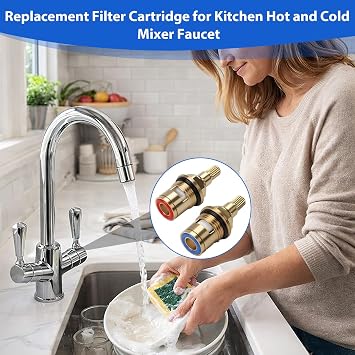 Solid Brass Ceramic Tap Cartridge 1/4 Turn 20 Spline, 2PCS Ceramic Tap Cartridge Valve Disc Replacement, Universal Replacement for Kitchen, Shower Mixer Taps Bathroom, Washers & Seals