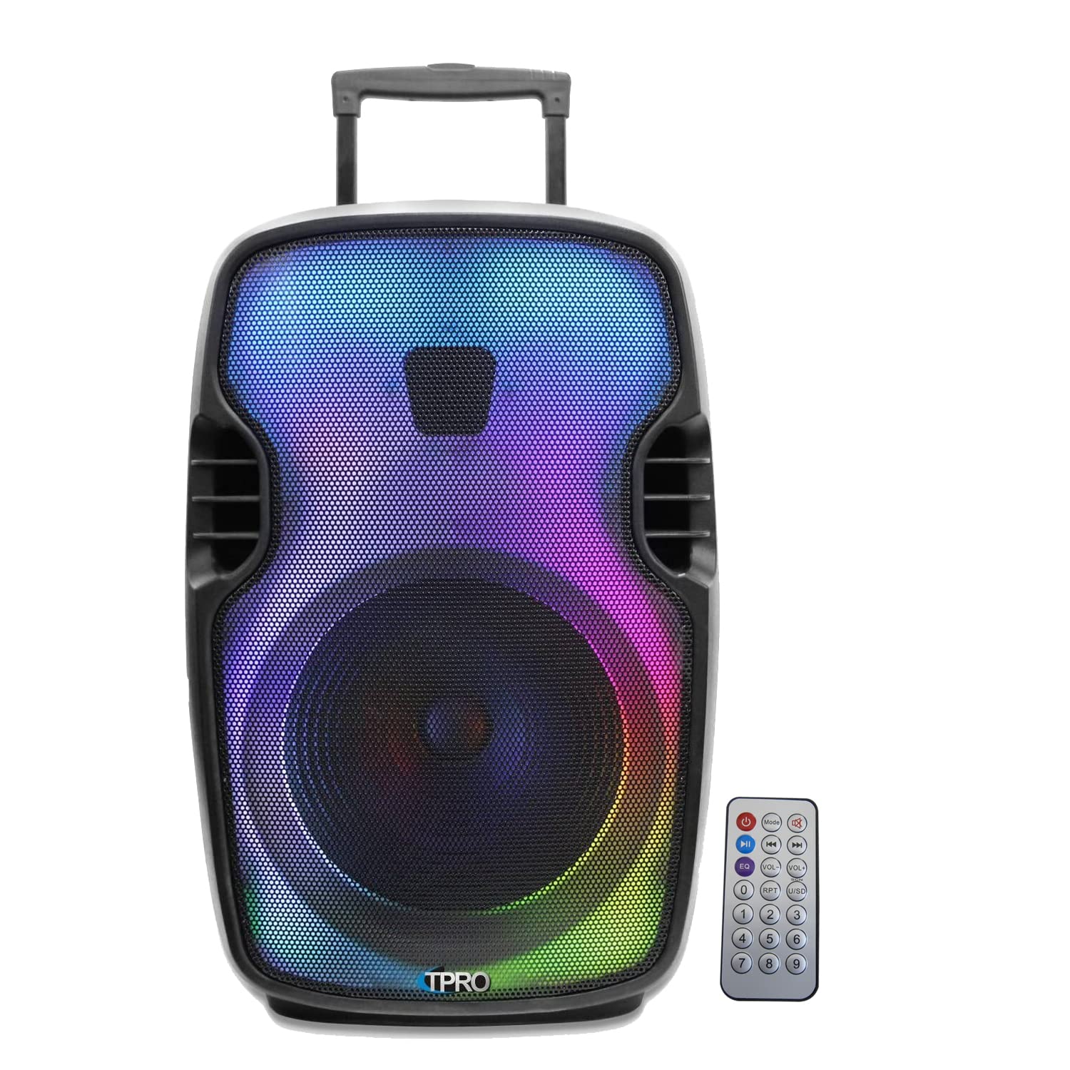 2000 Watts Portable Bluetooth Speaker Rechargeable 15 Inch Two Way Loudspeaker with SD USB 1/4'' Microphone Inputs, LED Visual Effects Glow Wall