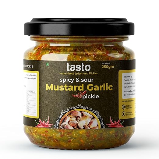 Mustered Garlic Pickle/Lehsun Ka Achar (in Mustard Oil) Truly Homemade Traditional Indian Taste | Homemade Lahsun Achar | Tangy and Spicy - 250gm