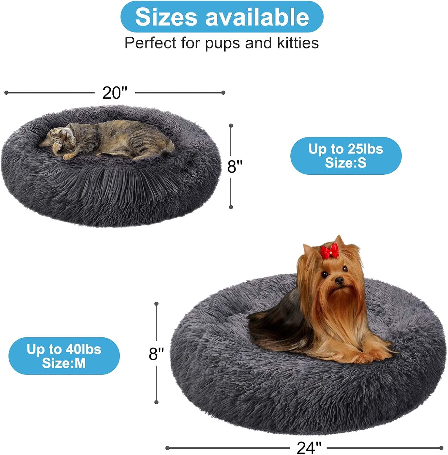 Dog Bed, Dog Beds for Medium Dogs, Small Outdoor Dog Beds, Washable Dog Bed and Cat Bed, Faux Fur Pet Bed, Anti-Slip Dog Bed Cat Bed (Small 20''X20'')