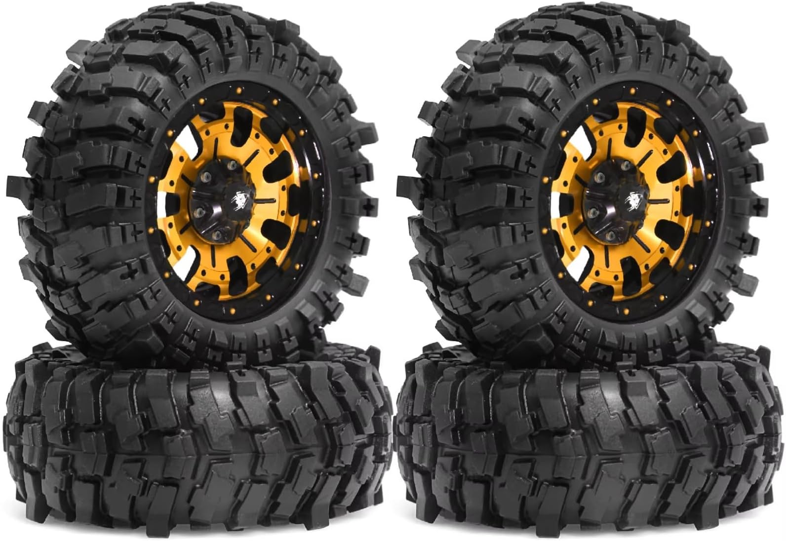 For MJX H12Y+ For MN-128 For MN-82S LC79 For MN-82 1/12 4PCS Metal 1.9" Beadlock Wheels And Tires Crawler Car Upgrade Accessories Replacement Parts RC Car Tires Rims(Yellow)