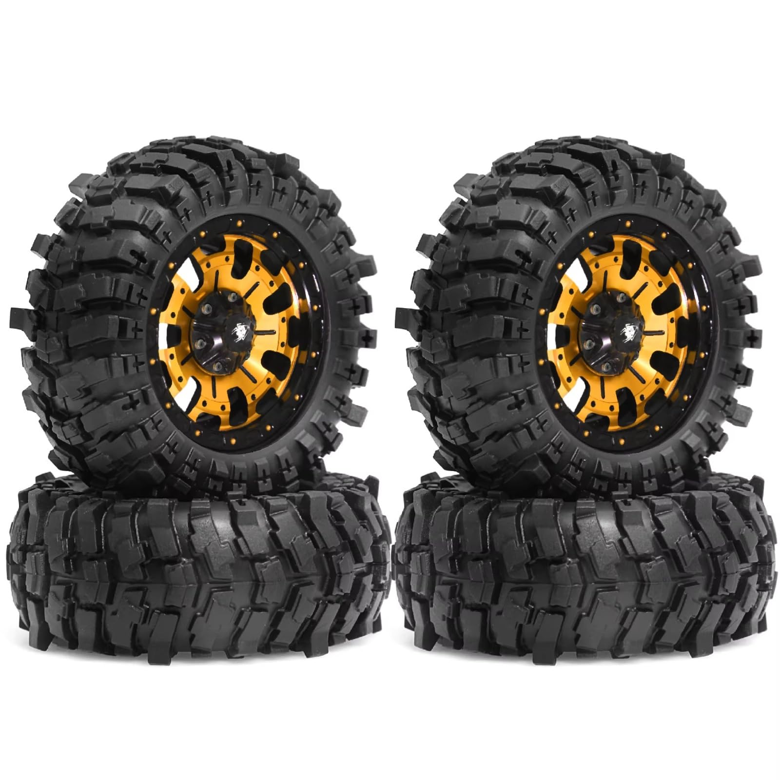 For MJX H12Y+ For MN-128 For MN-82S LC79 For MN-82 1/12 4PCS Metal 1.9" Beadlock Wheels And Tires Crawler Car Upgrade Accessories Replacement Parts RC Car Tires Rims(Yellow)