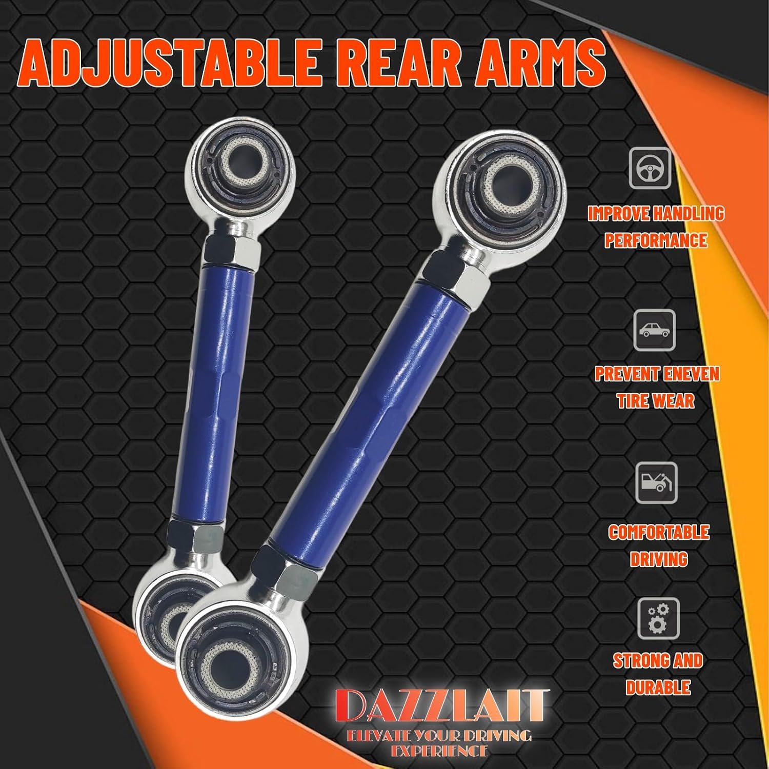 HY-05 Adjustable Rear Toe Arms Left & Right, Set of 2, Fit for Hyundai 2010-2015 Tucson 4WD丨2013-2018 Santa Fe Sport 4WD丨2013-2019 Santa Fe 4WD丨2014-2015 Kia Sorento 4WD丨2011-2016 Sportage 4WD