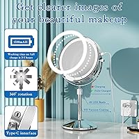 Vista 6 de Vanity Mirror with Lights 7" Rechargeable 1x/10x Lighted Makeup Mirror Adjustable Height Double Sided Mirror with Lights 360°Rotating Makeup Mirror