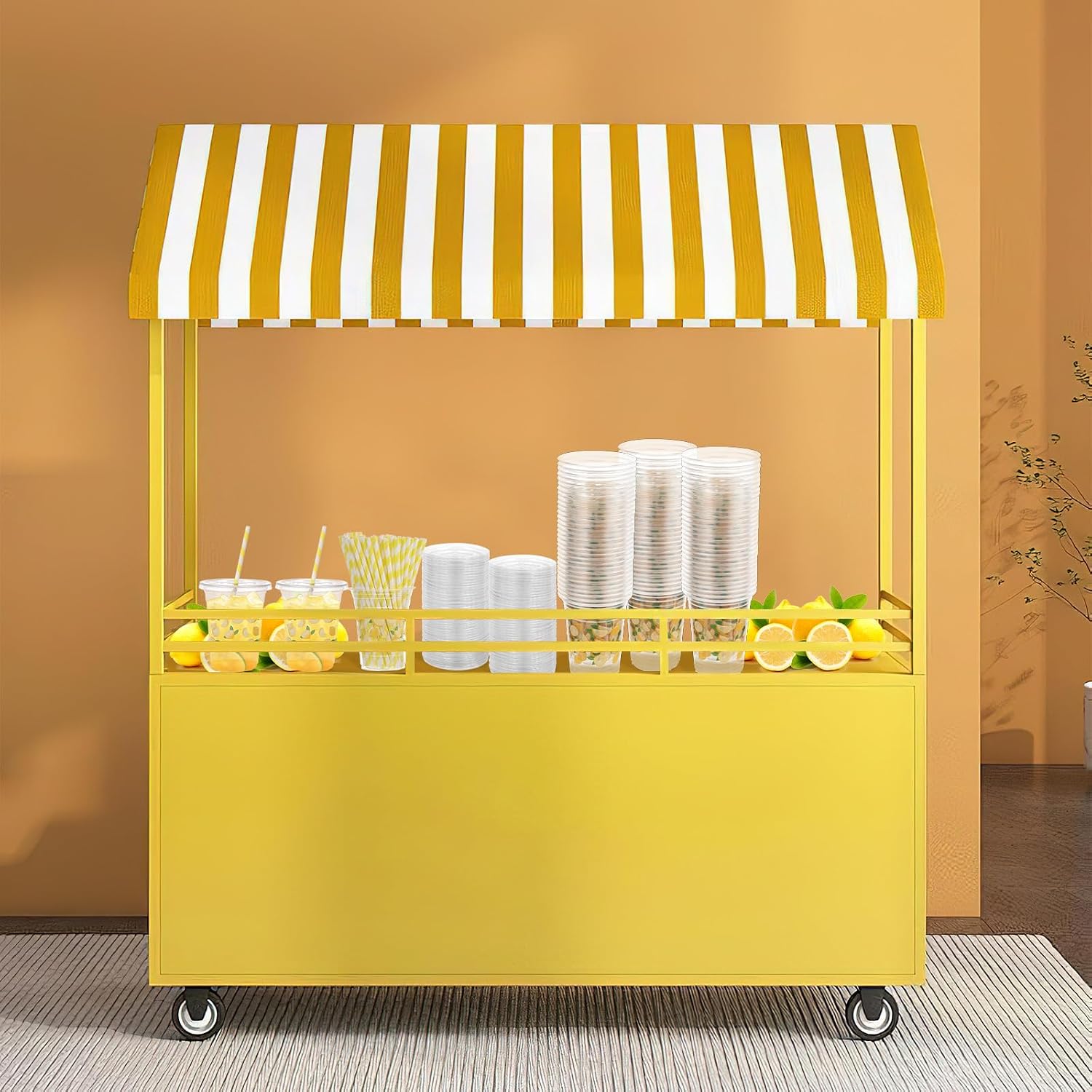 Lemonade Stand Supplies Include 8.5L Plastic Drink Dispenser with Spigot 50 Sets Lemonade Cups with Lids and Paper Straws,17oz Disposable Iced Coffee Plastic Cup for Water Juice
