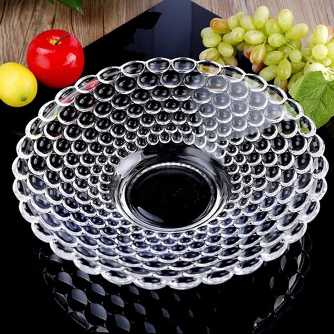 Glass Fruit Bowl for Dining Table | Classic Bubble Design Crystal Serving Bowl | Decorative Dry Fruit & Chocolate Tray | Elegant Dessert Plate for Home, Kitchen & Parties (Pack of 2)
