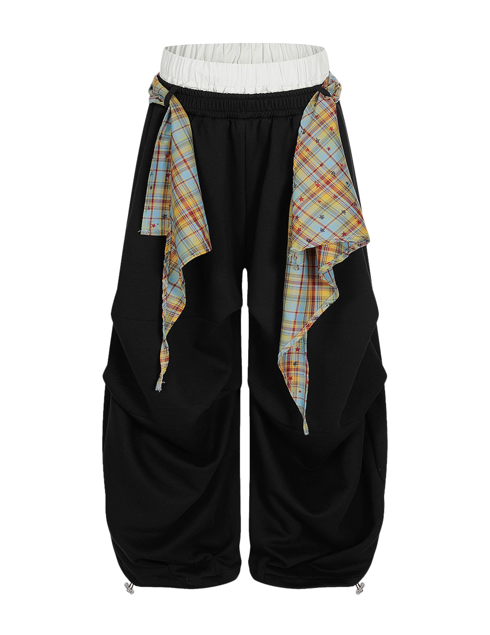 Aelfric Eden Baggy Barrel Sweatpants Layered Plaid Double Waist Womens Wide Leg Sweatpants Casual Y2k Pants