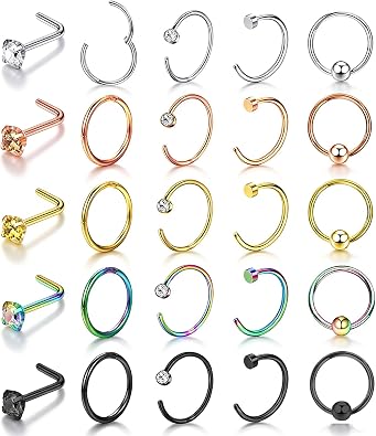 16G 18G 20G Nose Ring Hoop Stainless Steel Hinged Clicker Septum Rings Small Segment Rings Lip Hoops Tragus Helix Cartilage Conch Daith Nostril Piercing Jewelry for Women Men