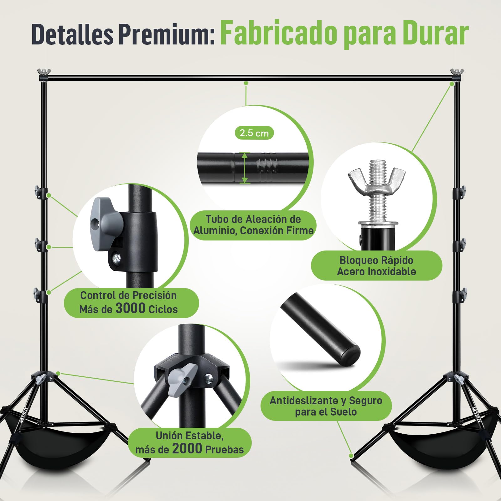 Soporte para Fondos Fotográficos – Sistema de Soporte Ajustable (Altura 1–3 m/Ancho 1,5–3 m) con Bolsa de Transporte para Estudio Fotográfico, Photocall y Backdrops para Eventos