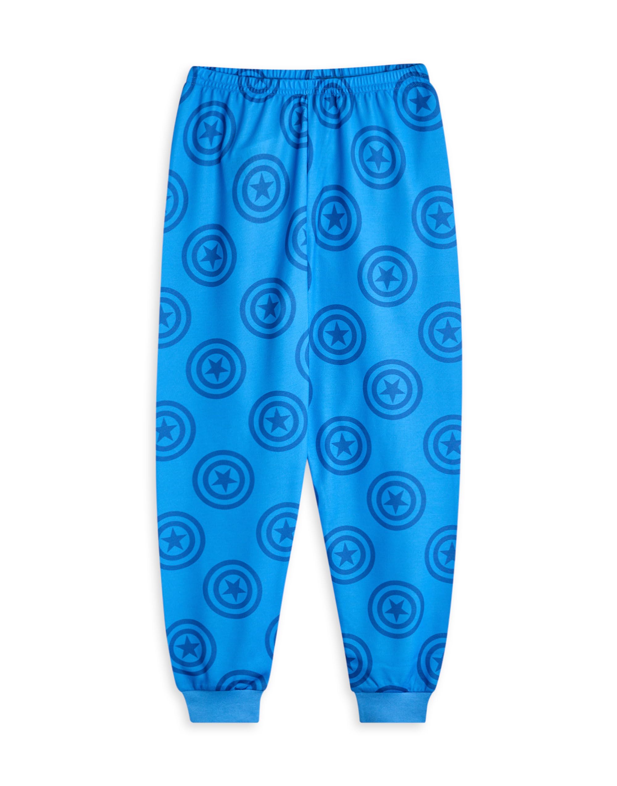 Marvel Set Pigiami per Ragazzi, Confezione da 3 | Top a Maniche Lunghe con Grafica Spiderman Hulk e Captian America per Bambini e Pantaloni Pigiama a Gamba Lunga in Rosso Verde e Blu