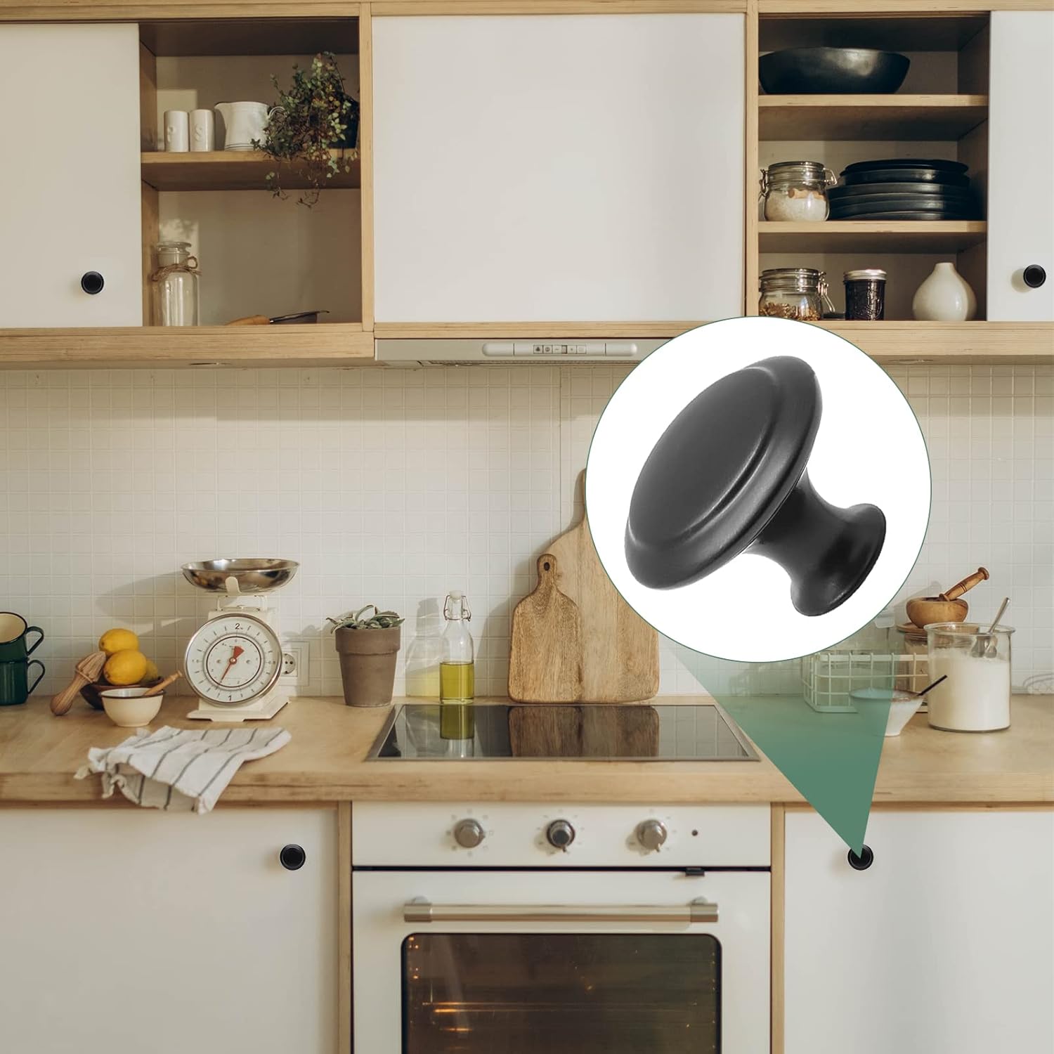 Waziaqoc 12PCS Black Mushroom Knobs, Stainless Steel Dresser Knobs 1 inch Diameter Round Drawer Knob Pull Handle with Mounting Screws for Chest Cabinet Cupboard Drawer